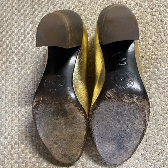 DRIES VAN NOTEN Italy 36 eu 5.5-6 us Gold Leather Heels Pumps Women's Shoes - Picture 9 of 11